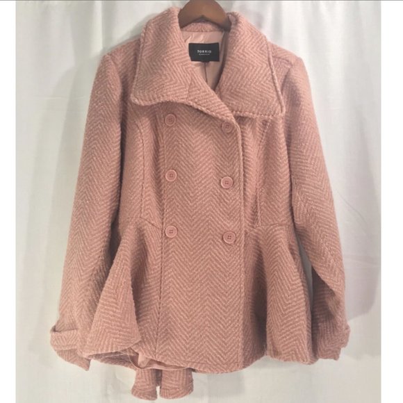 torrid Jackets & Coats Torrid Pink Blush Twill Peplum Wool Fit
